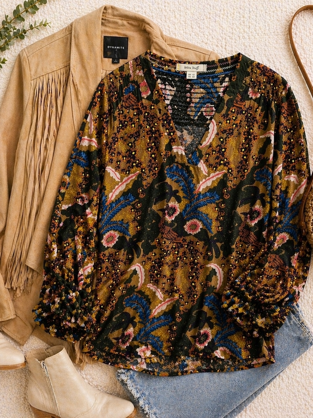 White Stuff Boho Floral Blouse UK14 Flowy Top